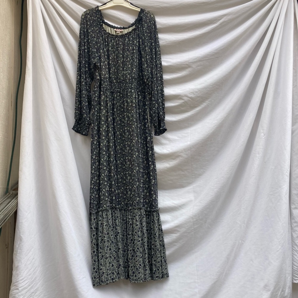 Knox Rose dark and light green floral long sleeve maxi dress, size XL